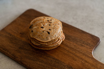 High angle view of cookies on table