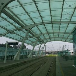 Railroad tracks on railroad station platform