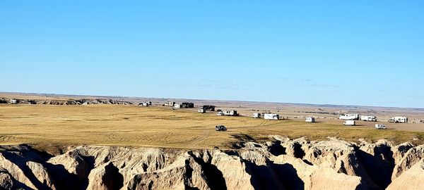 Panoramic view of beach against clear sky