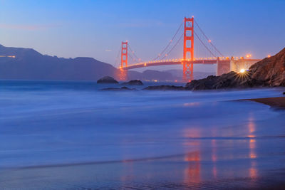 Suspension bridge over river