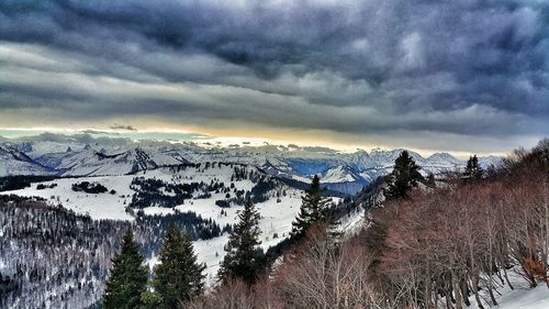 Scenic view of landscape against cloudy sky