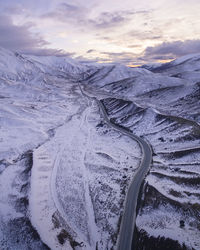 Scenic view of snow covered mountains against sky