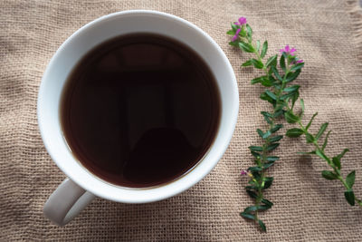 Directly above shot of coffee cup on table