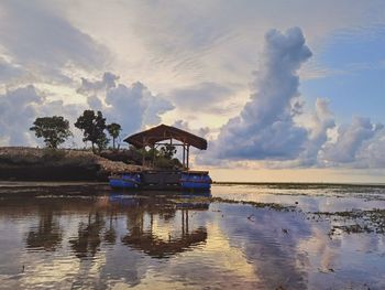 Scenic view of lake against sky during sunset