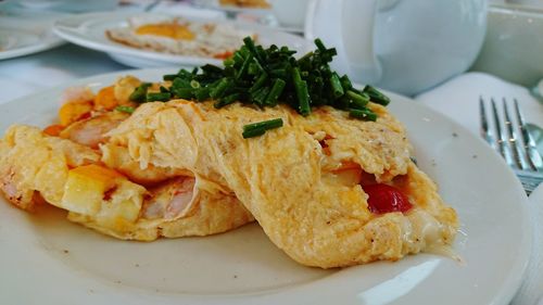 Close-up of breakfast served in plate