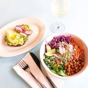 High angle view of food on table