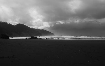 Scenic view of sea against cloudy sky