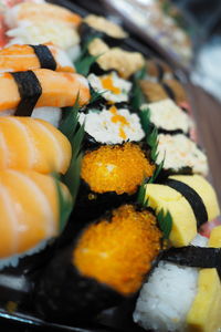 Close-up of sushi served in plate