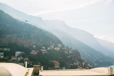 Buildings on mountains at positano