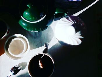 Directly above shot of coffee cup on table