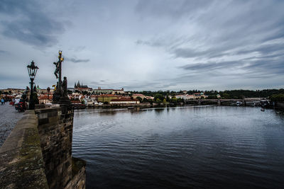 River in city against sky