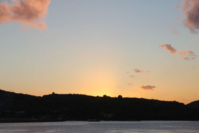 Scenic view of lake against sky during sunset