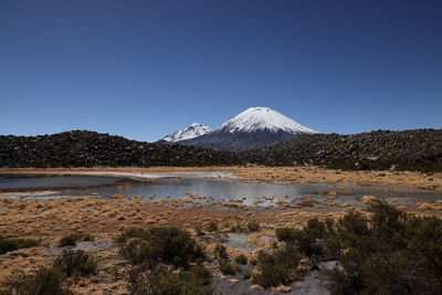 Scenic view of mountains against clear sky