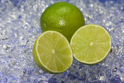 High angle view of lemon in water
