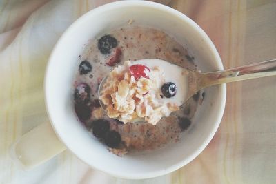 Close-up of breakfast served on table