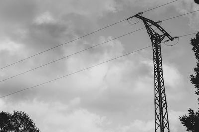 Low angle view of electricity pylon against sky