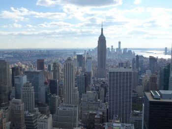 City skyline with skyscrapers in background