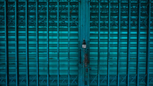 Full frame shot of blue metal door