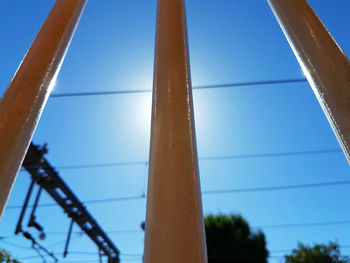 Low angle view of bridge against clear blue sky