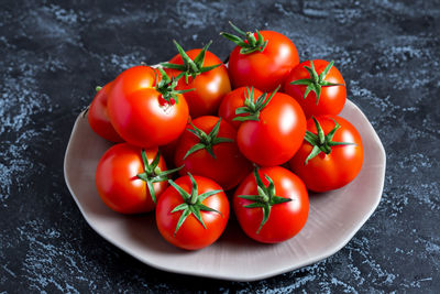 High angle view of tomatoes on table