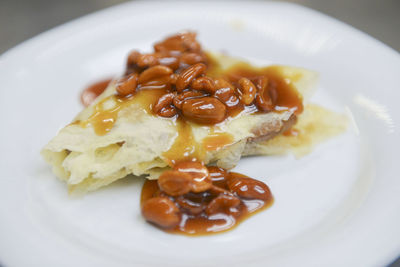 Close-up of dessert served in plate