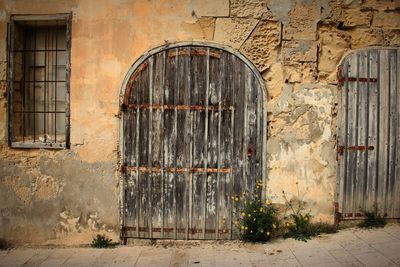 Closed door of old building