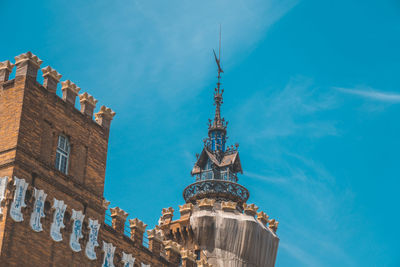 Low angle view of temple building against blue sky