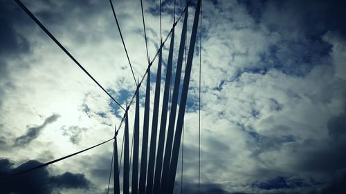 Low angle view of cables against cloudy sky