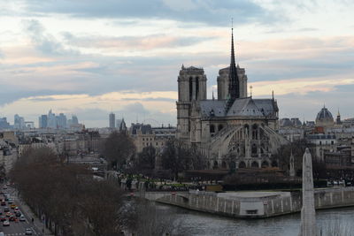 Panoramic view of buildings against sky during sunset