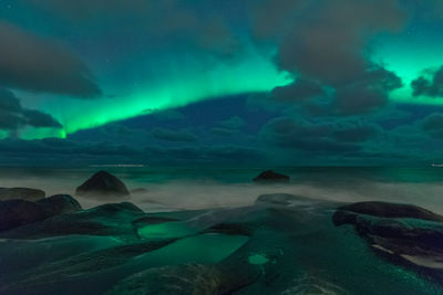 Aerial view of landscape at night