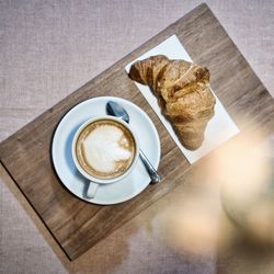 High angle view of coffee on table