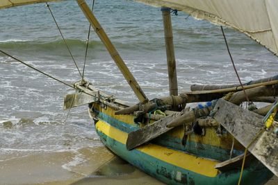 Boat moored at beach