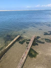 High angle view of sea shore against sky