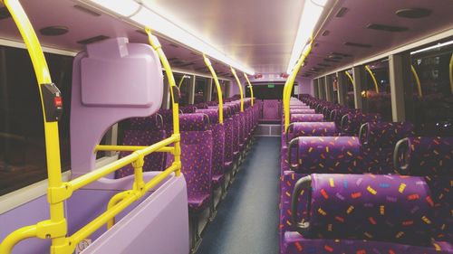 Interior of empty purple bus