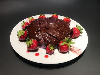 Close-up of strawberries in plate