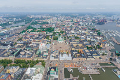 Helsinki downtown cityscape, finland. cathedral square, market square, sky wheel, port, harbor