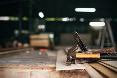 Close-up of hand tools on floor