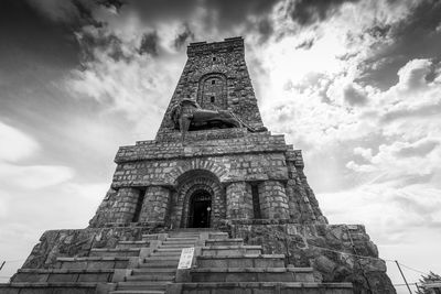 Low angle view of historical shipka monument building against sky