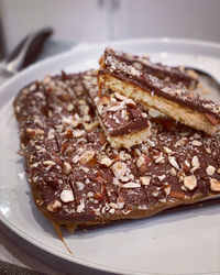 High angle view of breakfast served on table
