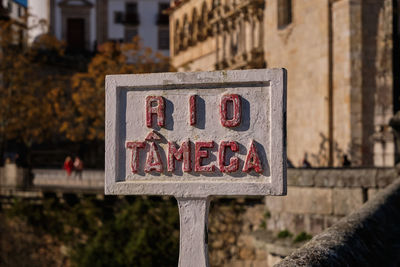 Close-up of information sign