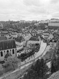High angle view of townscape against sky