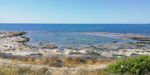 Scenic view of sea against clear sky
