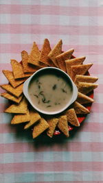 High angle view of breakfast on table