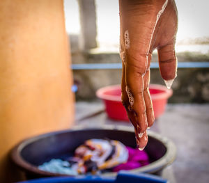 Close-up of wet hand