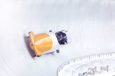 High angle view of people during bobsledding