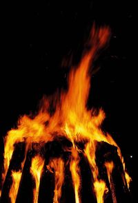 Close-up of bonfire against black background