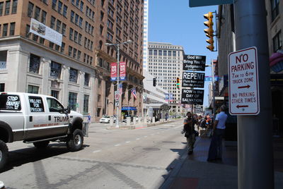 Road sign on city street