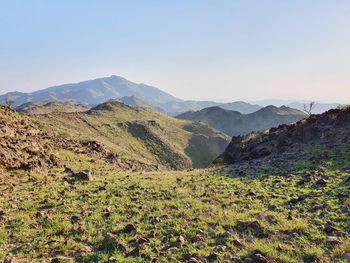 Scenic view of mountains against clear sky