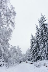 Snow covered landscape against clear sky