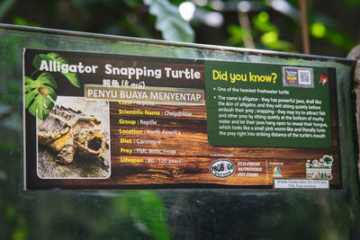 Close-up of information sign